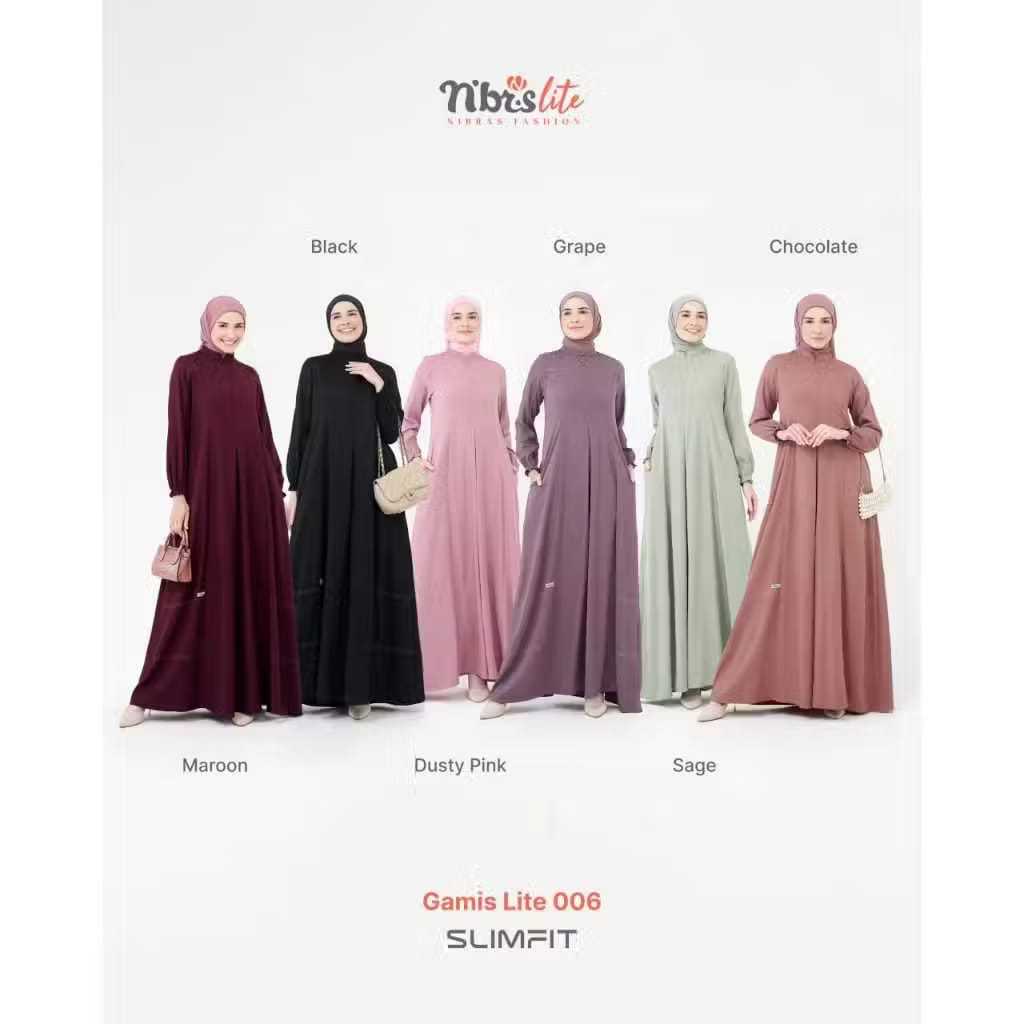 GAMIS NIBRAS LITE 006 TERBARU / GAMIS SLIM FIT / GAMIS WANITA TERBARU / GAMIS NIBRAS SIMPLE