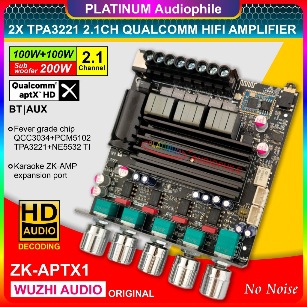 TPA3221 Amplifier 2.1 CH QUALCOMM APTX HD Bluetooth Hifi Stereo Class D 2x 100W + 200W ZK-APTX1