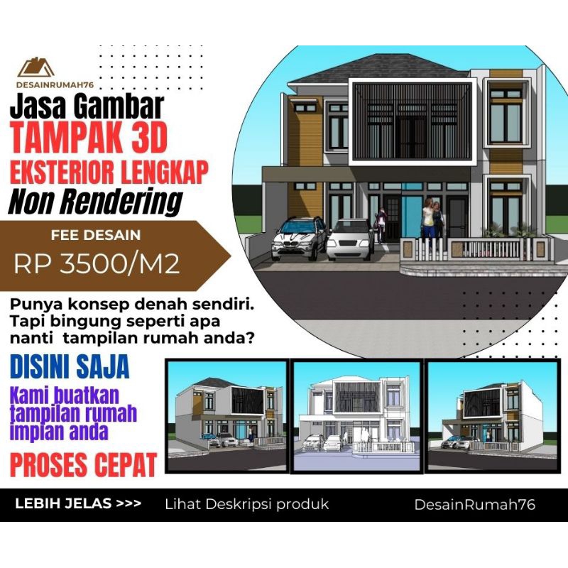 Jasa Desain rumah 3D full view. Arsitek rumah, ruko, kantor, dll. jasa gambar desain 3D