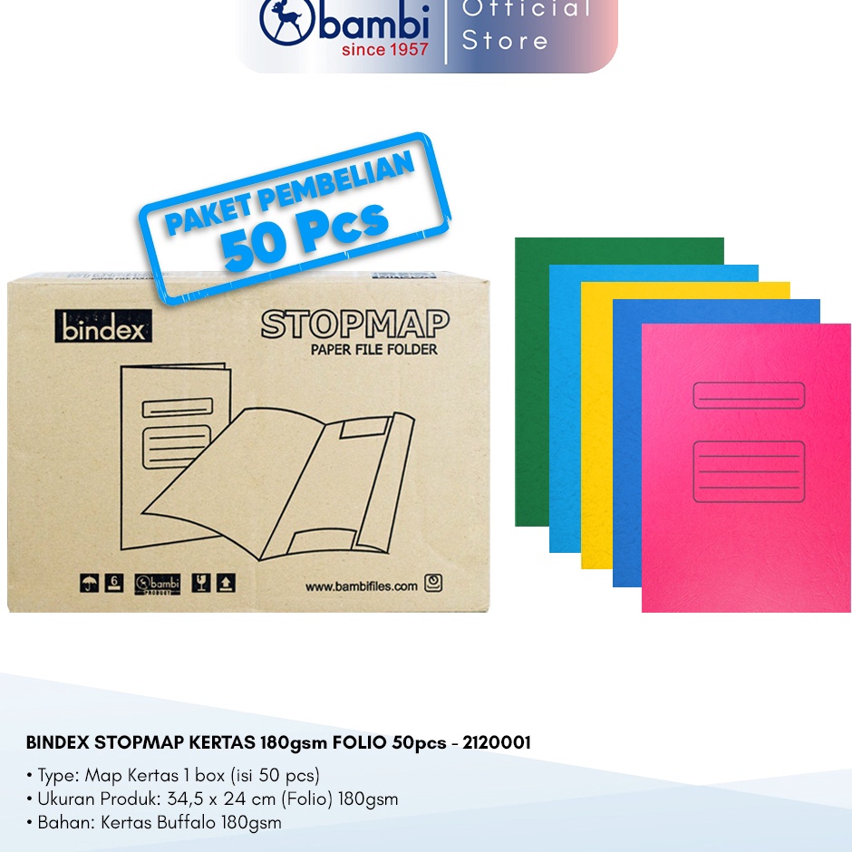 

KODE T4D5 Bindex Stop Map Kertas Folio Tebal 18 Gsm 1 Box isi 5 Lembar