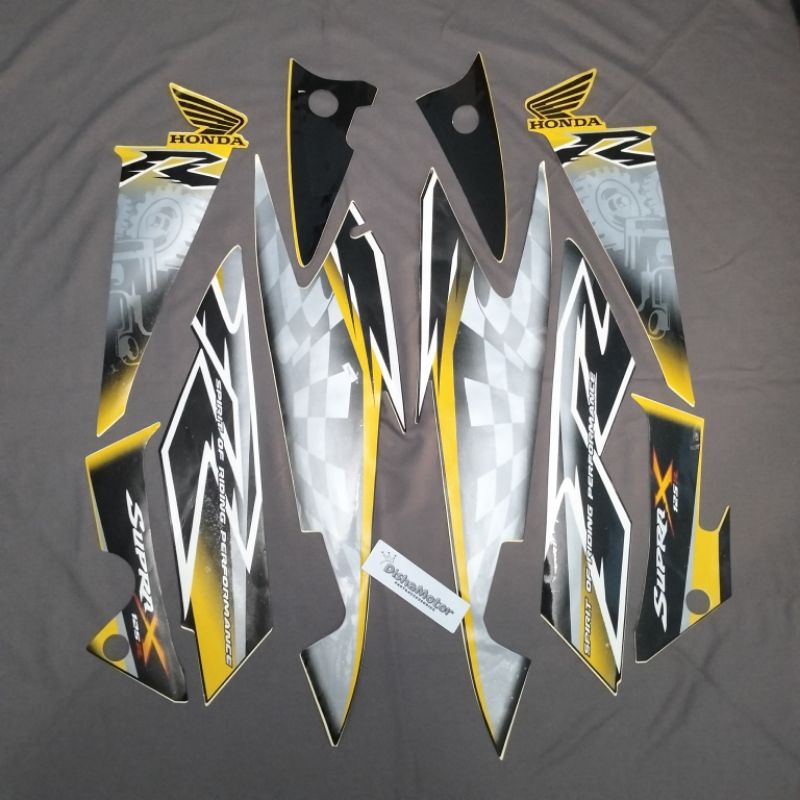 Striping sticker Honda Supra  X 125 r 2008/2009 hitam kuning SupraX125 stiker sticker List polet bod