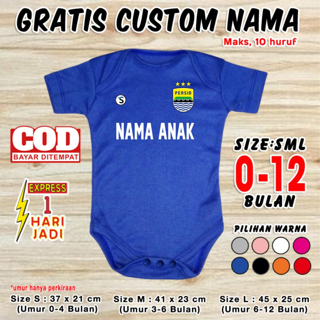 Jersey Bayi Baju Bola Bayi Romper Bayi Jumper Bayi Persib GRATIS NAMA