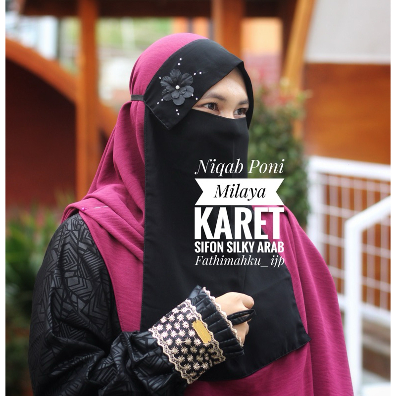 Niqab milaya Cadar Karet sifon silky arab couple ibu dan anak/Niqob Hitam Bunga dan manik terbaru