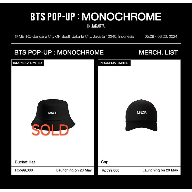 BTS Monochrome Cap + postcard 7 member (OFFICIAL MERCH)