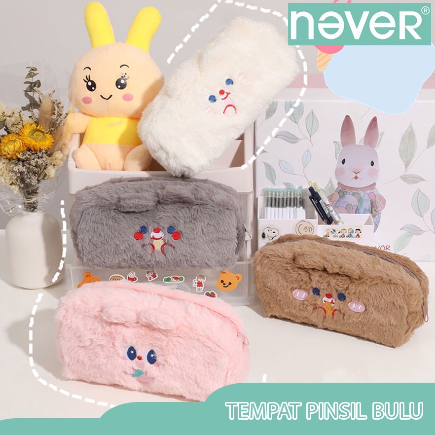 

Super Oke Never Official Tempat pensil bulu soft cute Tas pensil kosmetik Pouch makeup kecil