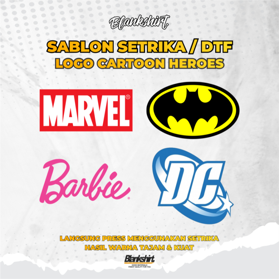 

File Desain Sablon Setrika / Stiker Kain Baju / Dtf Logo Cartoon Heroes