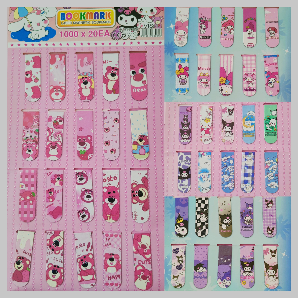 

[1 PAK ISI 20 PCS] PEMBATAS BUKU MAGNET / KERTAS HOLOGRAM KARAKTER LUCU BOOKMARK