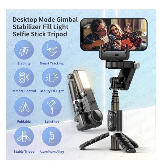 Gimbal Stabilizer Handphone TNW Q18 Smart Face Tracking Selfie Stick And Tripod Fill Light Gimbal HP