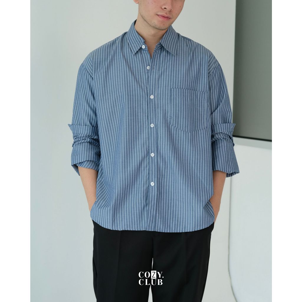 COZYCLUB Stripe Oversized Longsleeve Shirt | Kemeja Stripe Oversize Pria Lengan Panjang | 301