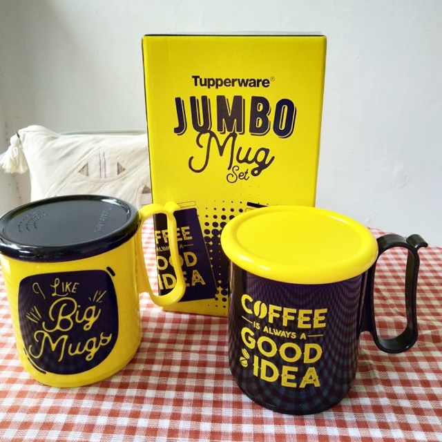 PROMO TUPPERWARE JUMBO MUG 600ML 1PCS ECER MOTIF CANTIK CANGKIR SUSU CANGKIR KOPI CANGKIR AIR