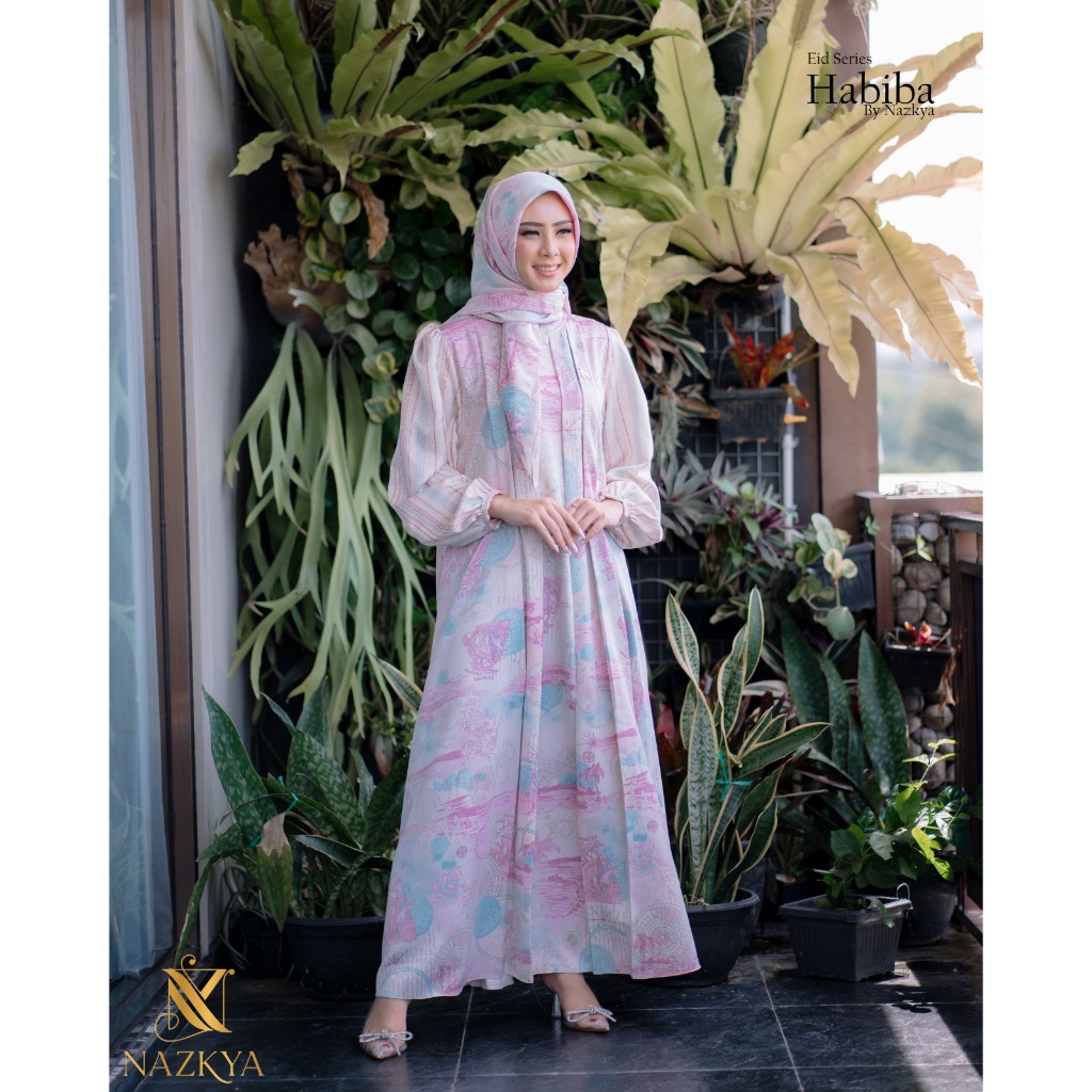 GAMIS SET SEGIEMPAT HABIBAH  BY NAZKYA DRESS MOTIF CANTIK KEKINIAN OOTD FASHION MUSLIM