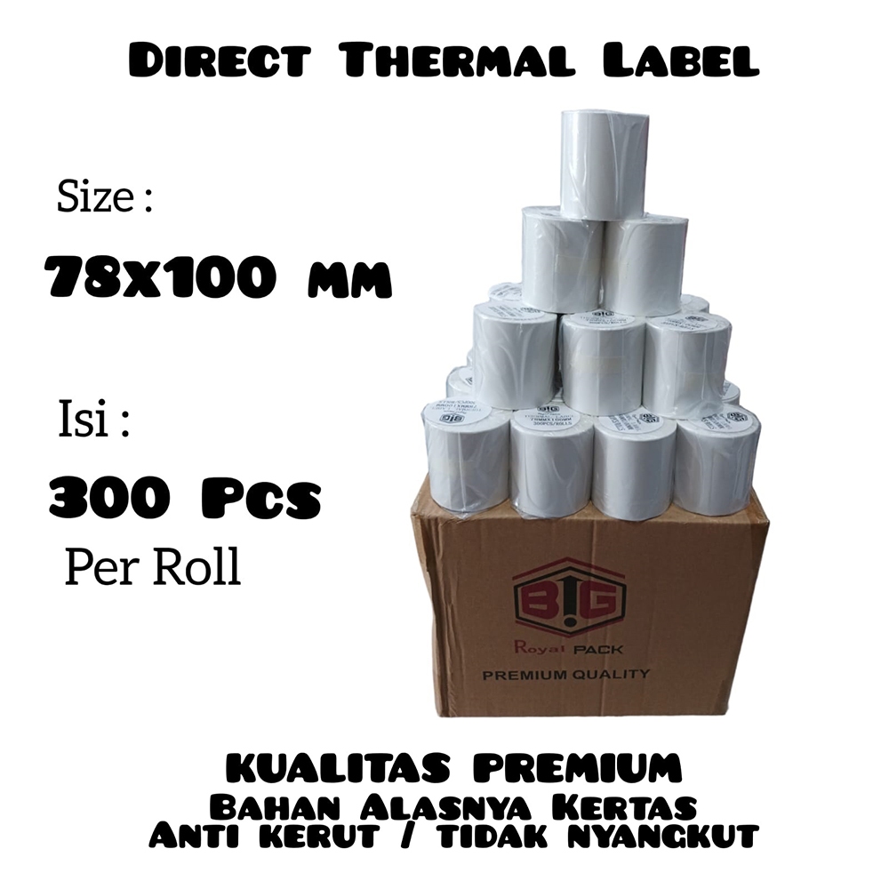 

LABEL THERMAL 78x100 KERTAS STICKER BARCODE 78 x 100mm / Label Barcode Olshop Label Pengiriman Resi 78x100 mm isi 300 pcs