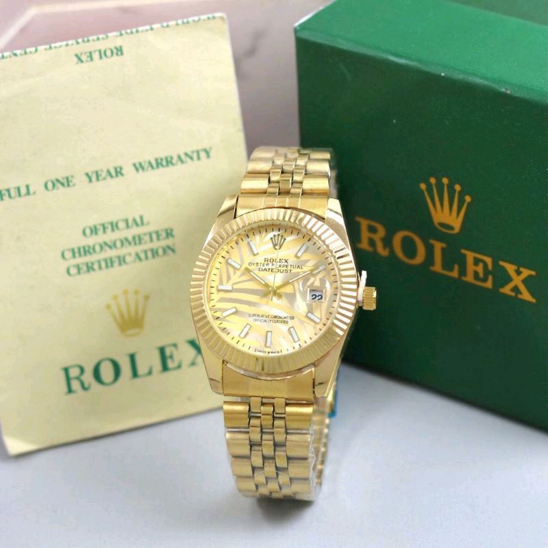COD Jam Tangan Pria/Wanita Rolex Rantai Stainless Tanggal aktif Free Box Original