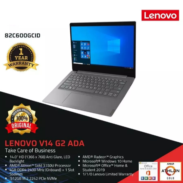 LENOVO V14-ADA GCID - 14" HD ANTI GLARE - AMD ATHLON GOLD 3150U - 8GB RAM - 512GB SSD - WINDOWS 10 +