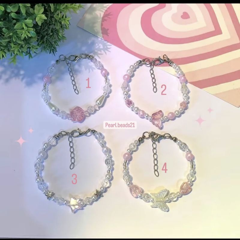 Gelang Manik Pink | Bracelet Beads Pink | Gelang Manik Aesthetic