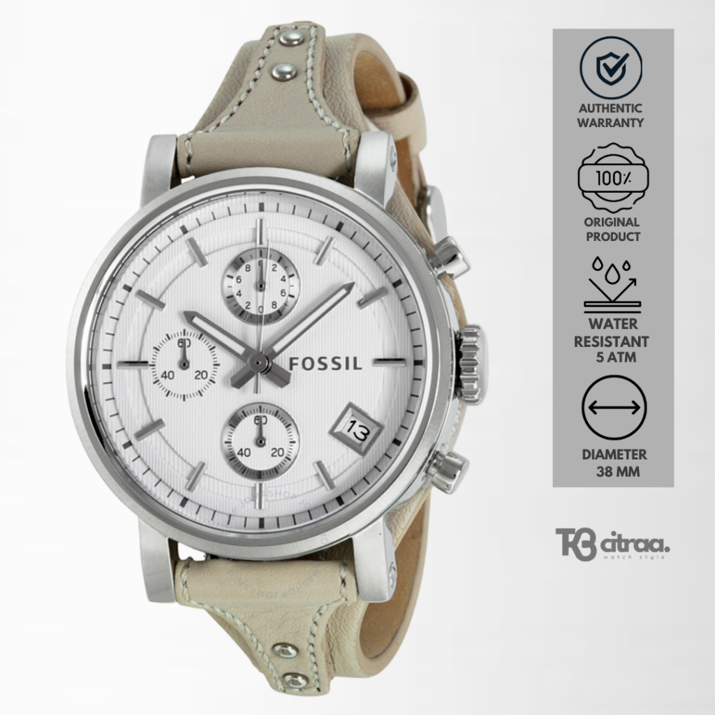 jam tangan fashion wanita fossil boyfriend analog strap kulit cewek chronograph leather water resist