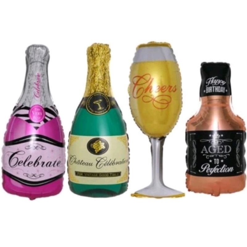 BALON KARAKTER BOTOL MINUM CHEERS WINE BALON CINCIN WEDDING BALON ULANG TAHUN BOTOL