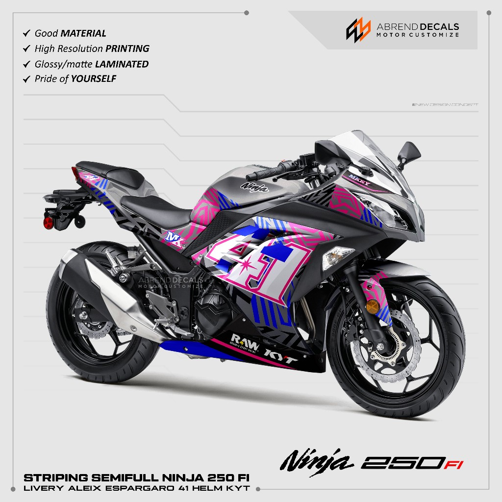 DECAL STRIPING SEMIFULL NINJA 250 FI LIVERY HELM KYT ALEIX ESPARGARO 41 / STIKER MOTOR NINJA FI OLD