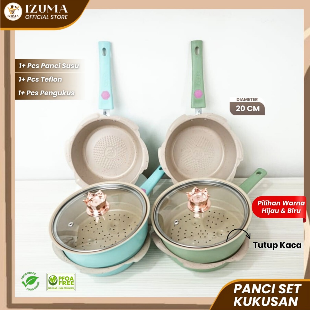 IZUMA PANCI MPASI SET BAYI 4 IN 1 / KUKUSAN GRANIT ANTI LENGKET WAJAN KERAMIK FOOD GRADE AMAN MPASI