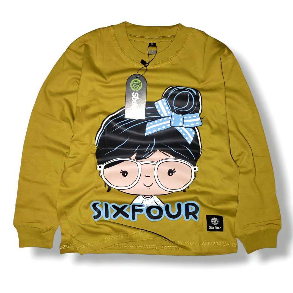 Kaos Distro Anak Perempuan Lengan Panjang Gambar Lucu Warna Kuning Kunyit