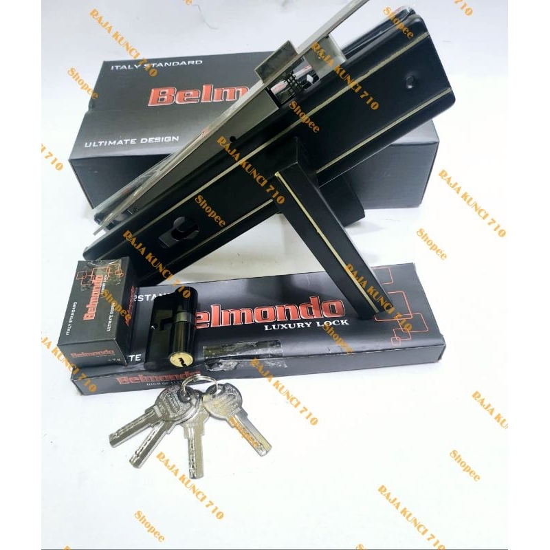 Handle Kunci Pintu Besar BELMONDO Hitam - Kunci Pintu Besar Minimalis