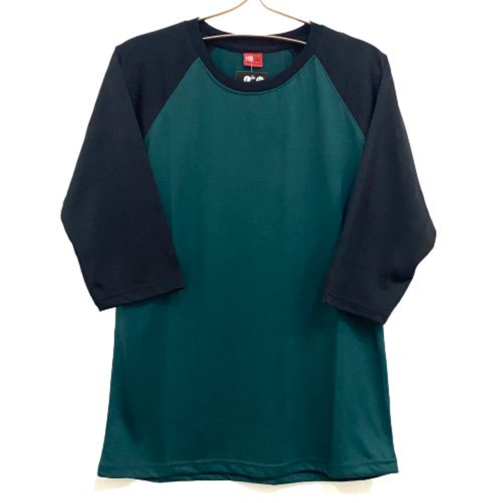 Kaos Polos Reglan 3/4 HijauBotol Hitam  Dewasa M L XL XXL