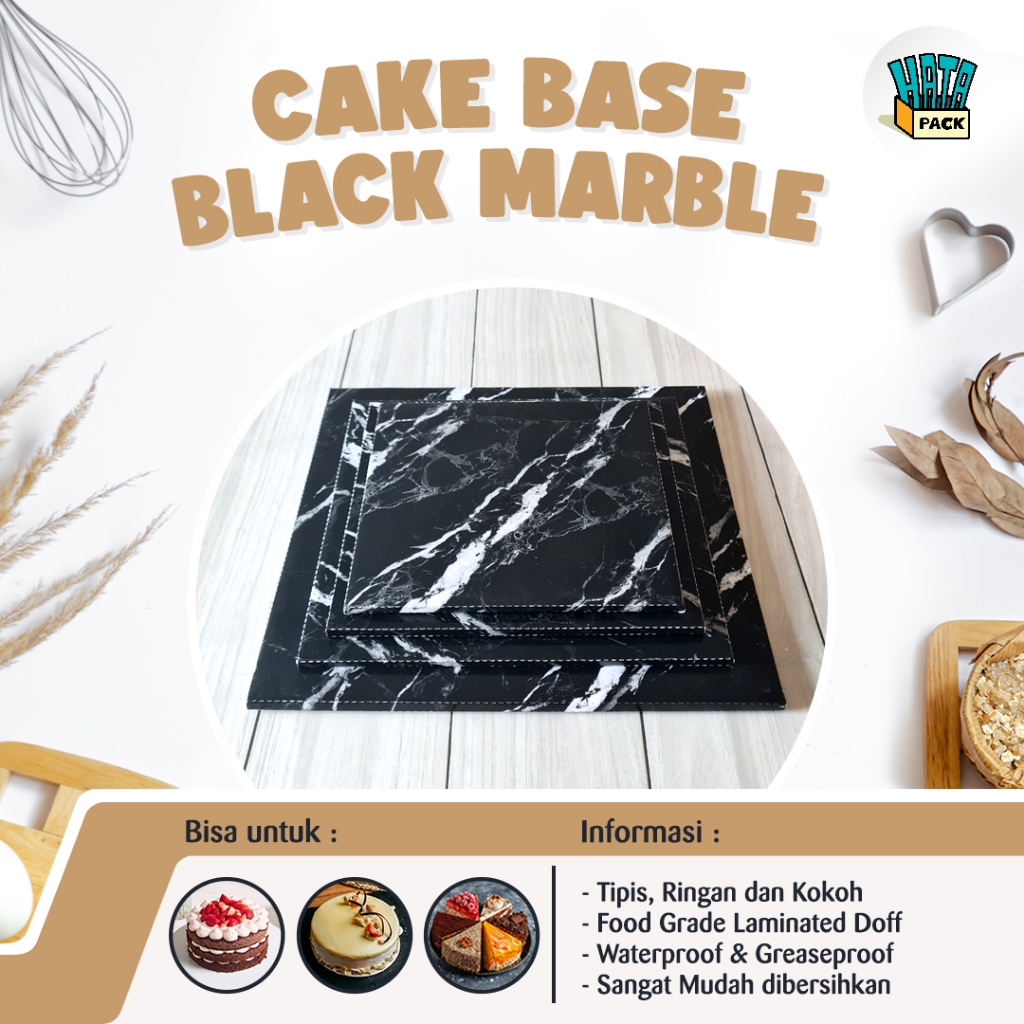 Tatakan Kue Marble Hitam / Alas Kue / Cake Base Black Marble