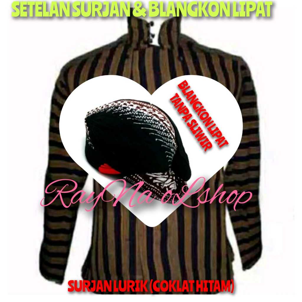 BAJU KEMEJA JAWA PRIA | SURJAN LURIK COKLAT HITAM + BLANGKON LIPAT TANPA SLIWIR | SETELAN PAKET LENG