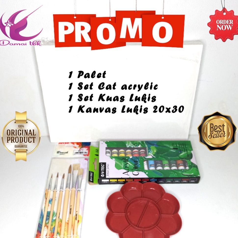 

KODE O5W5 Paket Lukis Komplit PL41 Kanvas Cat Akrilik Palet Kuas Set