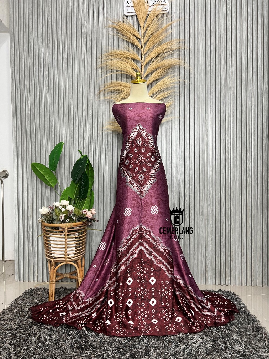 Bahan Kain Ethnik  Motif Jumputan Palembang Printing Saten Satin Silk Velvet Sutra Silk