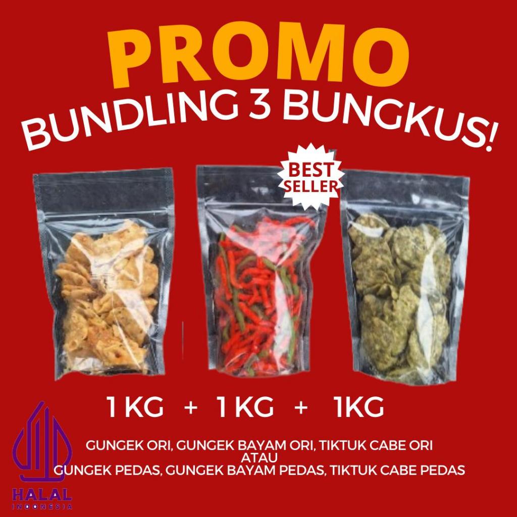 

[Live] (Bundling 3 Pcs 1 kg x 3) Gungek Ori, Gungek Bayam, Tiktuk/Sistik (Pedas dan Original)