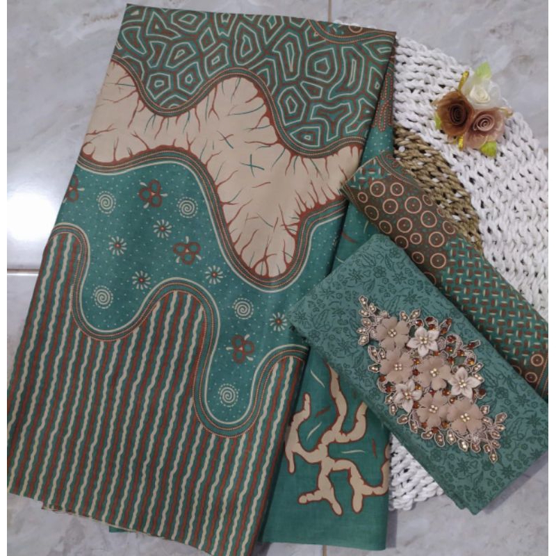 KAIN BATIK METERAN MOTIF AKAR HIJAU SAGE KAIN BATIK PEKALONGAN MURAH UKURAN 2x1METER