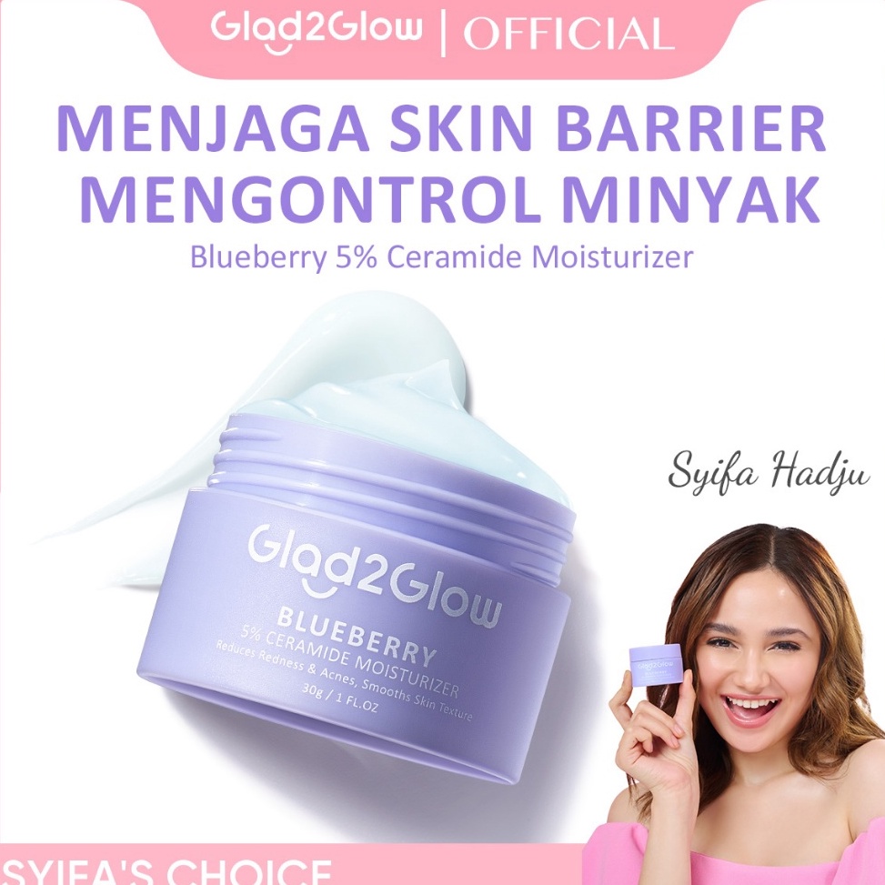 Glad2Glow 5 Blueberry Moisturizer Cream 5x Ceramide Skin Barrier Repair 3g  Pelembab Wajah Pemutih W