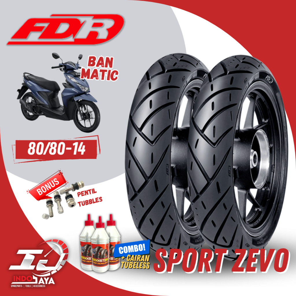[BAYAR DI TEMPAT] BAN FDR TUBELESS SPORT ZEVO ( 80/80-14 - 80-80-14) RING 14 / BAN LUAR TUBLES FDR S