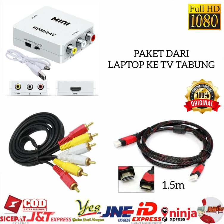 COD PAKET HDMI LENGKAP DARI LAPTOP STB PS3 KE TV TABUNG  CONVERTER HDMI TO AV RCA HDMI2AV ADAPTER  K