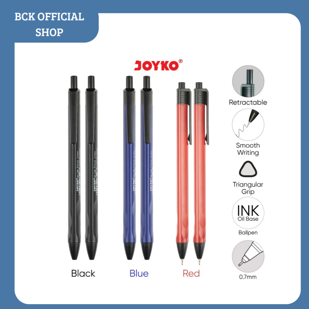 

Ball Pen BP-338 Vocus Joyko / Pulpen 0.7 mm - Black-Blue-Red (PACK)