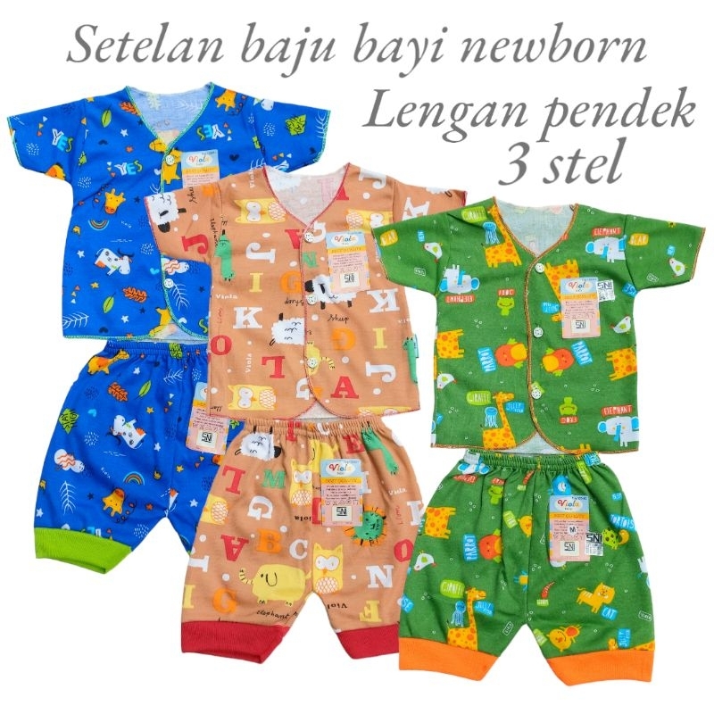 3 set setelan baju bayi baru lahir / newborn lengan pendek VIOLA BABY