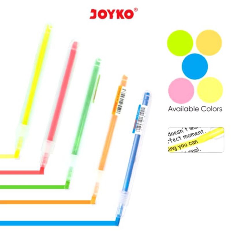 

( DAPAT 1 PCS ) Highlighter Highliter Penanda Berwarna Joyko Bentuk Bolpen Pen Pulpen Warna Bagus Cerah