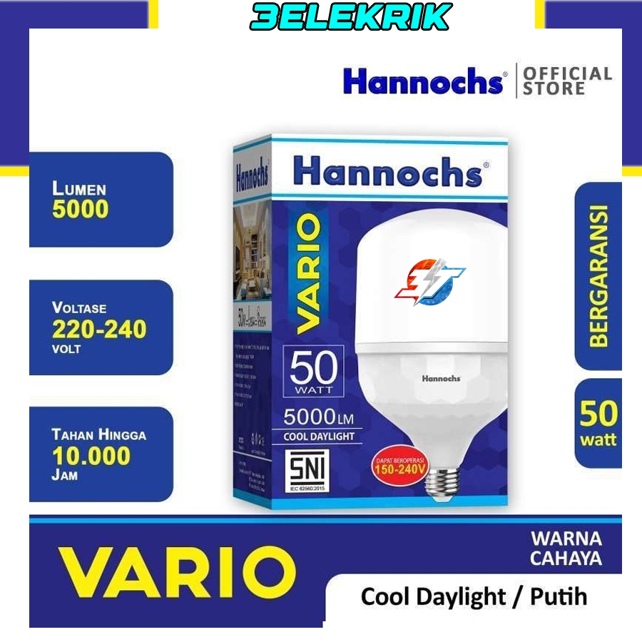 Lampu LED Hannochs 50 Watt Bergaransi Cahaya Putih