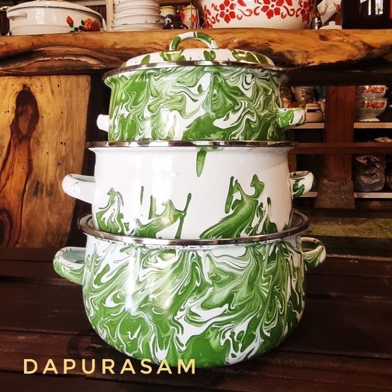 LIMIT Panci Sup Sayur Blirik Enamel Jadul 1 Set Isi 3