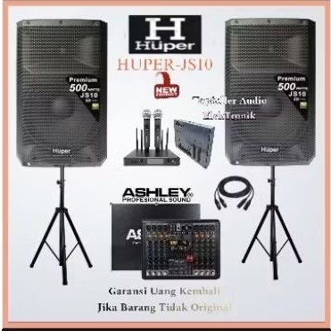 Paket Sound System Speaker Aktif Karaoke HUPER JS10 15 inch Original Mixer Ashley 8 Channel 2 Mic Wi