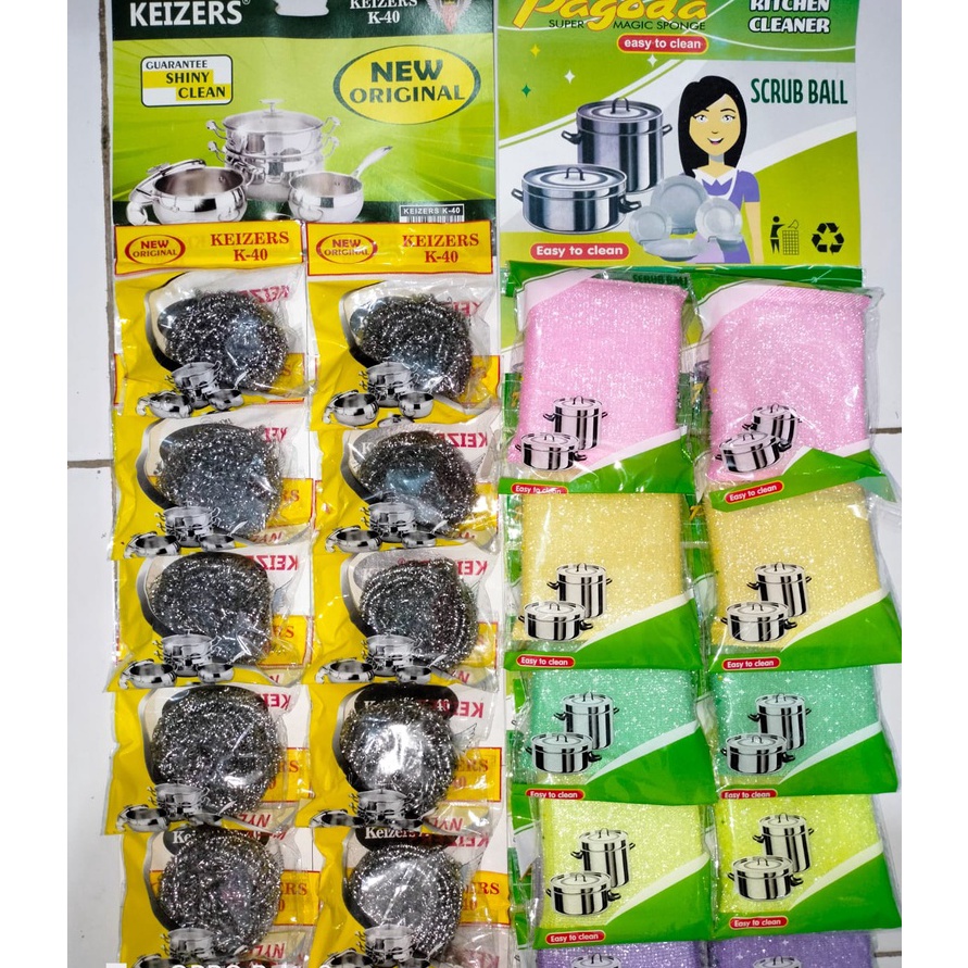 Kilat Spon cuci piring warna warni 1renceng isi 12pcs