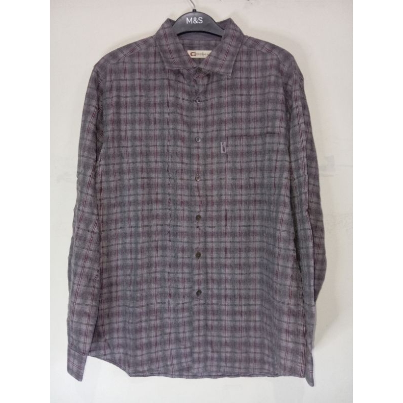 Kemeja Pria Lengan Panjang Merek Cambridge Members Warna Abu Maroon Motif Kotak Kotak Bahan Flanel W