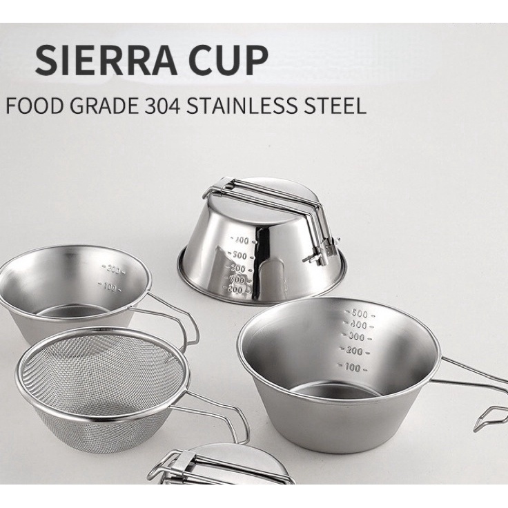 Grosir  Sierra Cup Stainless Steel 34  Gelas Lipat Mangkok Camping Panci Masak Mini Saringan Mie Man
