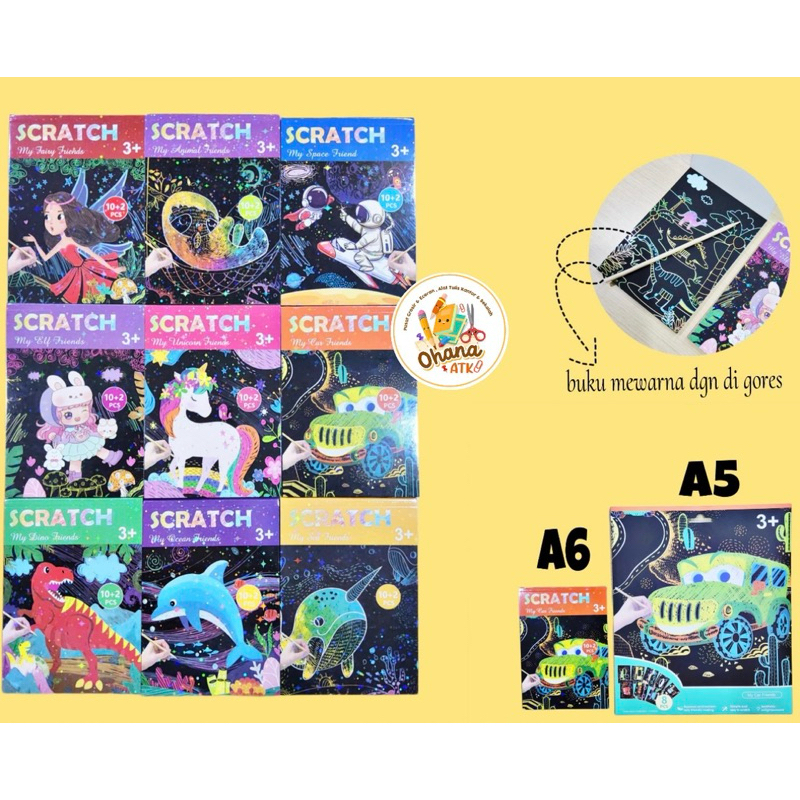 

A6 Mini Scratch Book 10+2 sheets menggambar magic ukuran A6 book menggores anak 3+