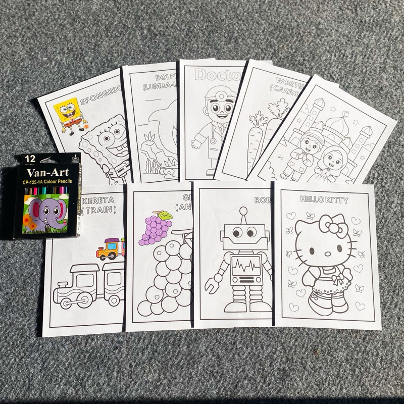 [ isi 50 Lembar ] gambar mewarnai free pensil warna/ gambar sketsa mewarnai/ Kertas mewarnai/50 Lemb