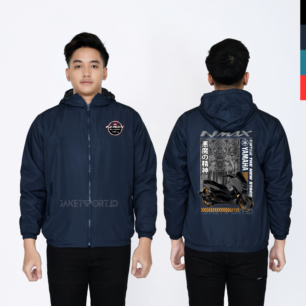 jaket pria motor yamaha nmax custom terbaru parasut semi waterproof sablon dtf ready siap kirim