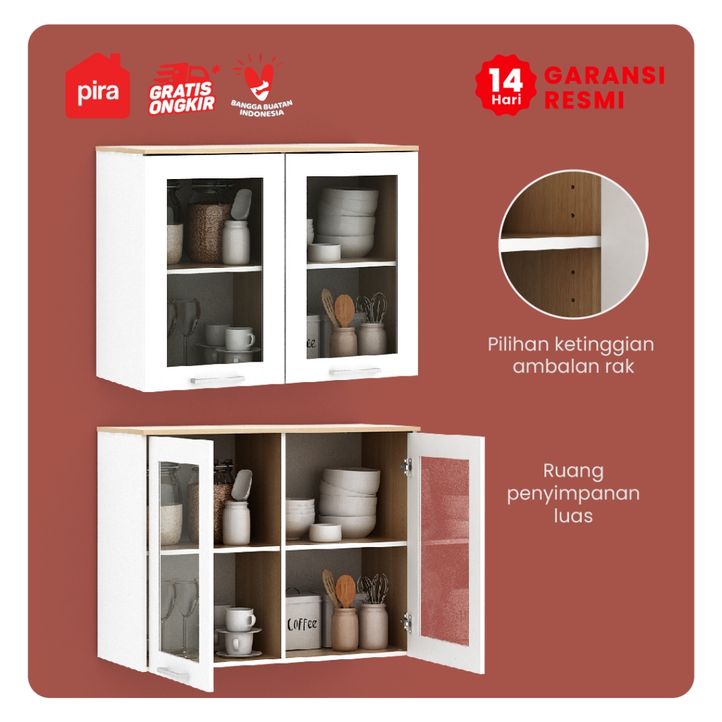 PIRA METROPOLIS OX -  ARUNA KC WU80G Rak Dapur / Rak Gantung Dapur / Kitchen Set Atas 2 Pintu Kaca