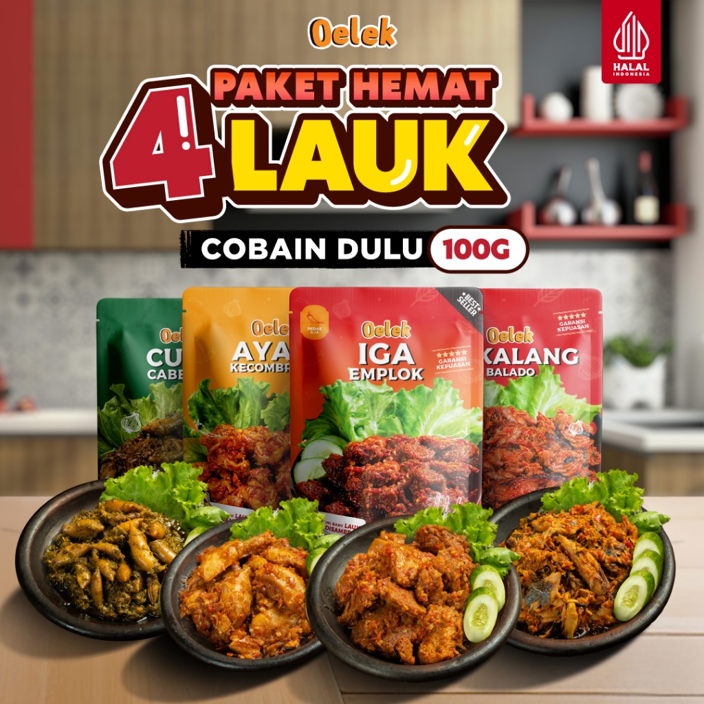 	 Oelek Paket Cobain Dulu 4 Laoek / Iga Emplok / Cakalang Balado / Cumi Cabe Ijo / Ayam Kecombrang / Lauk Siap Saji	