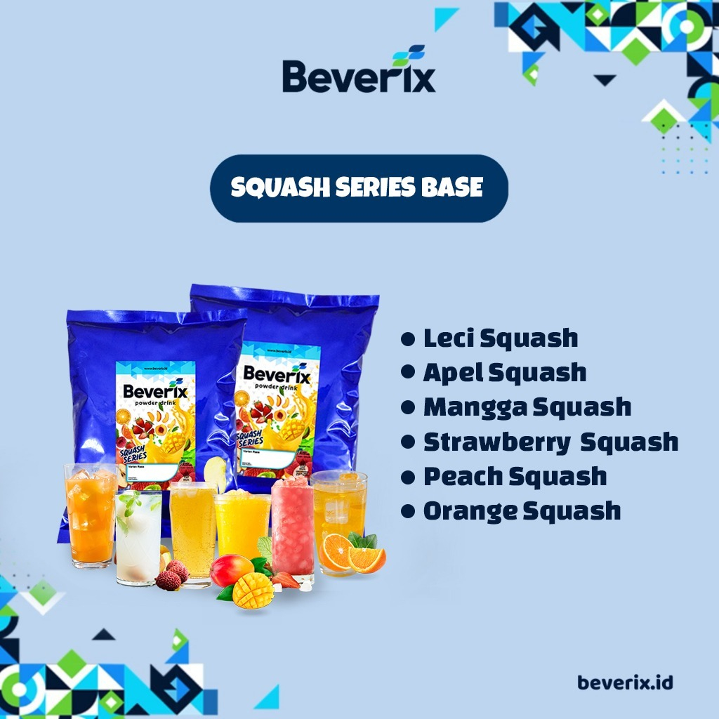 

Bubuk Minuman SQUASH Rasa Mangga Orange Leci Strawberry Apel Peach Premium Beverix Powder Drink Kemasan 1 Kg